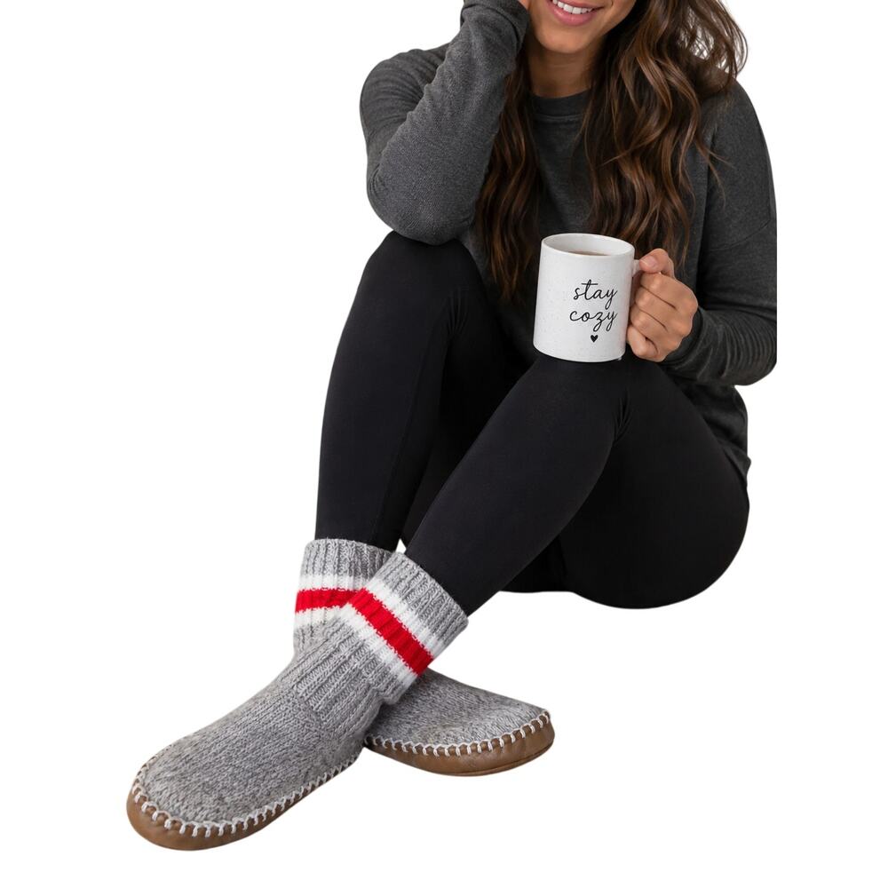 Muk Luks Slipper Sox Gray Knit Indoor Slippers Women's 6.5-7.5